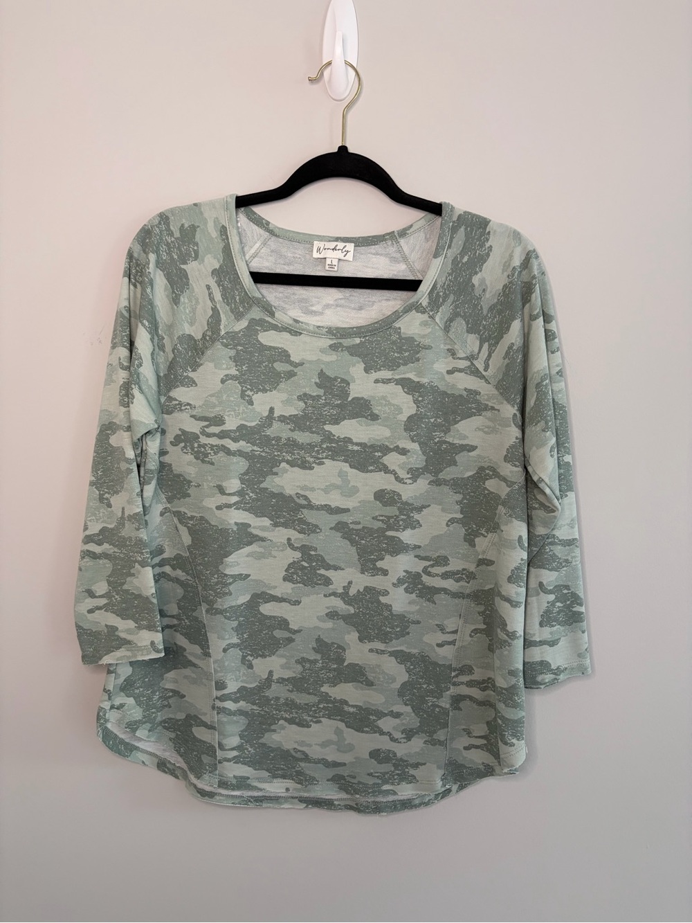 Wonderly Sage Camo Scoop Neck Long Sleeve Top